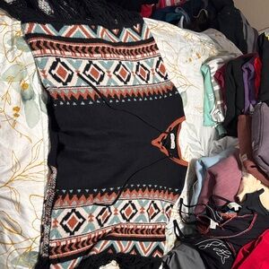 Idyllwind Black and Orange Knit Poncho